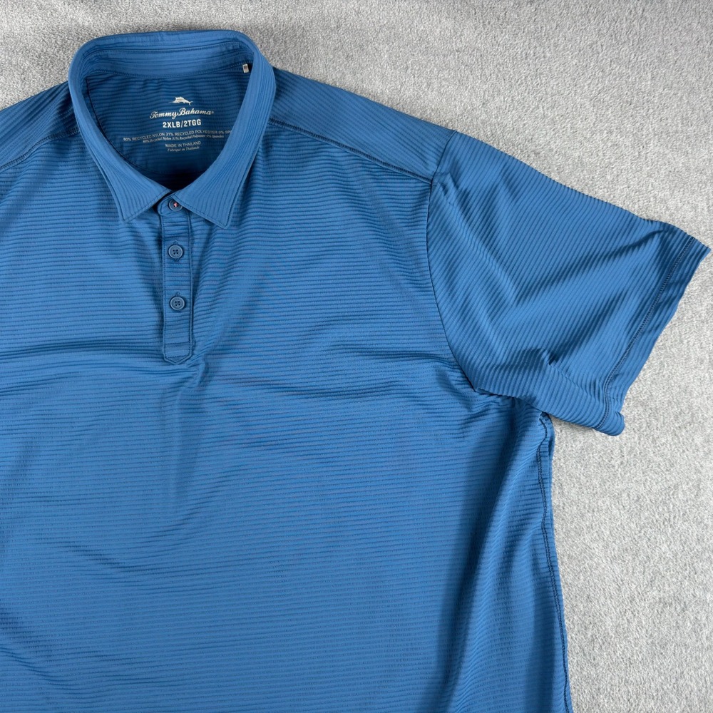 Tommy Bahama IslandZone Mens 2XLB Blue Performance Polo Shirt Texture